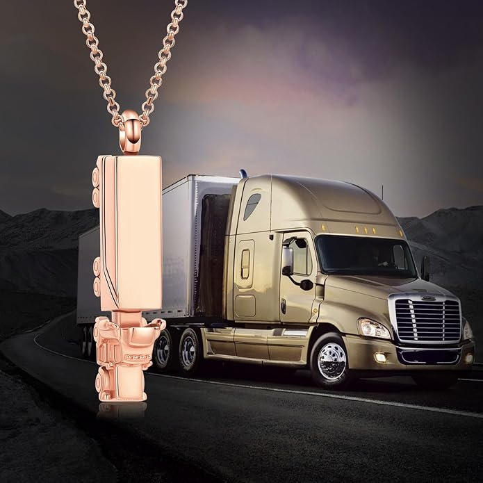 Urn Necklace for Ashes 18 Wheeler Semi Truck Cremation Jewelry for Men Memorial Urn Pendant Ashes Locket Necklace Keepsake Gifts