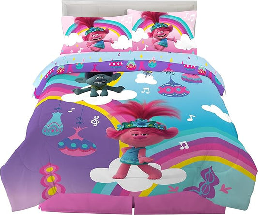 Franco Kids Bedding Super Soft Microfiber Comforter and Sheet Set, 5 Piece Full Size, Trolls World Tour