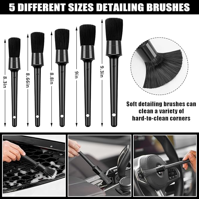 Car Cleaning Kit, Car Vacuum Interior Detailing Cleaner Kit with High Power Handheld Vacuum, Brush Set, Windshield Tool, Duster, Towels, Complete Car Care Tools for Women (Black)