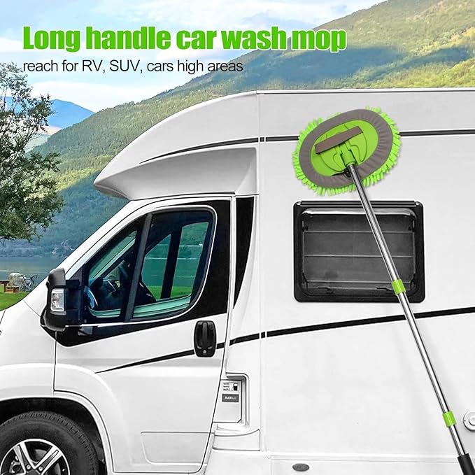 3Pcs 62'' Microfiber Car Wash Brush Mop Kit Sponge with Long Handle, Chenille Car Cleaning Brush Supplies for Car Rv SUV Truck Boat Bus Non-Scratches