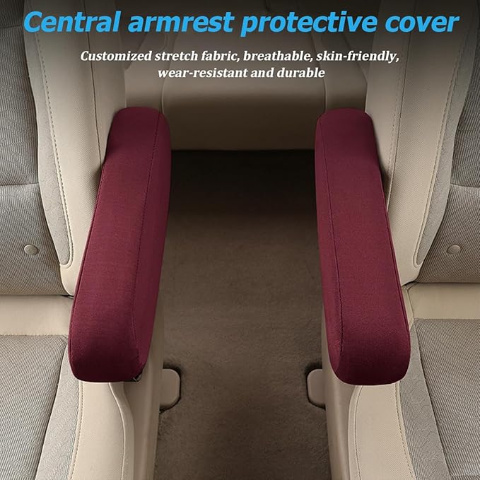 AUCELI 2 Pcs Car Front Seat Armrest Covers, Cloth Fabric Armrest Protectors, Direct Replacement Center Console Lid Armrest Cover Skin, Universal Accessories for Car, SUV, Truck and Van (Wine Red)