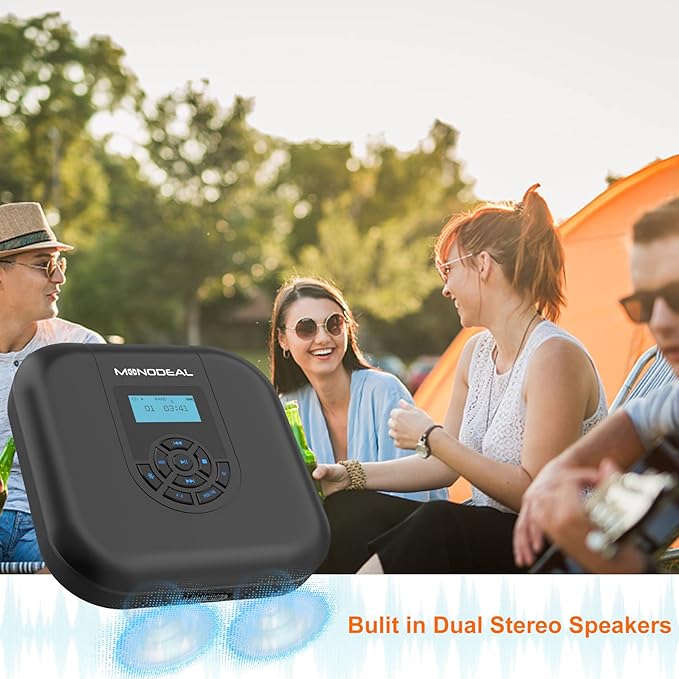 MONODEAL CD Player Portable, Bluetooth CD Player with Speakers and FM Transmitter, Rechargeable 1800mAh Player for Car and Home with LED Screen