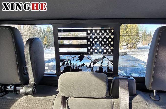 Xinghe for Dodge Ram 2009 to 2024 2025 2026, American Flag Decals Stickers for Truck Back Middle Window, Matte Black USA Flag Decal