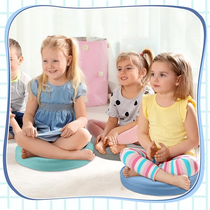 Juexica 8 Pcs Extra Thick Flexible Seating Floor Cushion Assorted Colored Floor Pillow Classroom Seat Cushion Soft Classroom Seating for Kid Learning(Blue Series,13.8 x 13.8 x 2 Inch,Round)