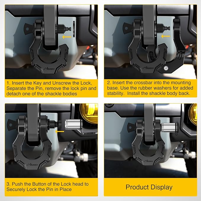 Nilight 2 Pack 3/4" D-Ring Separate Shackle with 7/8" Lock Pin 45,000 lbs Break Strength, Off Road Recovery Shackle with Isolators Washers for Use with Tow Strap, Winch, Truck Vehicle (Black)
