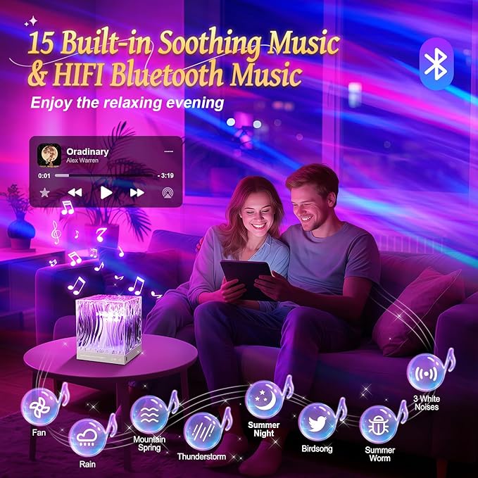 Mubarek Northern Lights for Bedroom,15 White Noise + Bluetooth Galaxy Light Projector,RGB Multi-Color Lamps for Night Stands Home Decor Living Room Night Light for Kids Gifts for Teen Girls