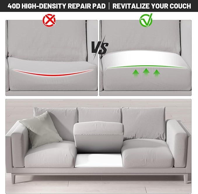 Couch Cushion Support for Sagging Seat, 20"x20"x2" 40D High Density Curved Foam Sofa Cushion Support, Under-Cushion Sag Repair,White Set of 2