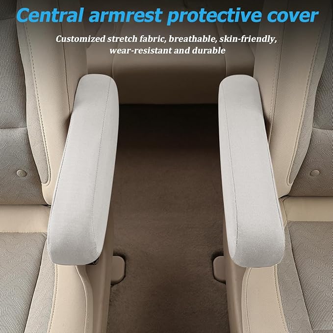 AUCELI 2 Pcs Car Front Seat Armrest Covers, Cloth Fabric Armrest Protectors, Direct Replacement Center Console Lid Armrest Cover Skin, Universal Accessories for Car, SUV, Truck and Van (White)