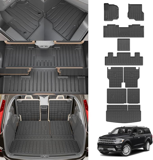 Floor Mats Compatible with 2018-2024 Ford Expedition 7-Seater (Not Fit Max) Cargo Liner Trunk Mat Back Seat Cover 2023 Expedition Accessories (Trunk Mat+2nd&3rd Row Backrest Mats+Floor Mats)