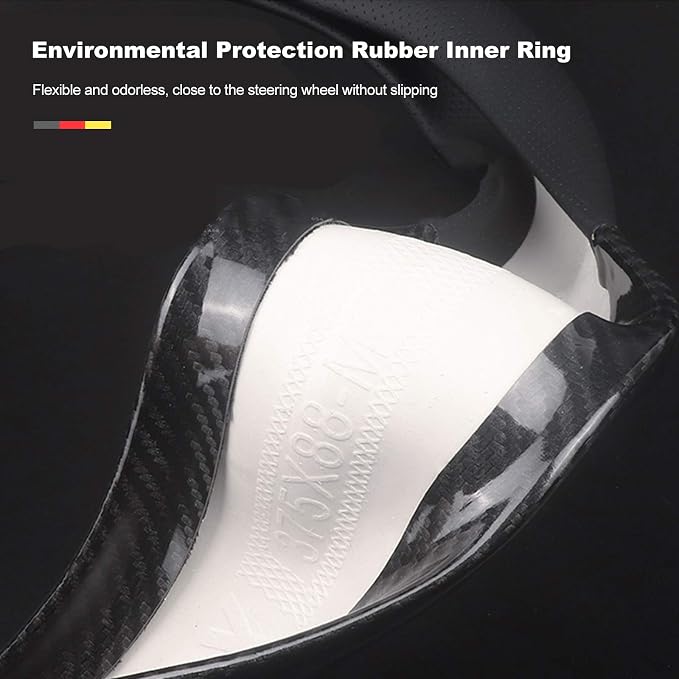 Ergocar Car Steering Wheel Cover Non-Slip Car Steering Wheel Protector Sport D-Shape Carbon Fiber & PU Leather Universal for Diameter 38cm(15") (Black-G)