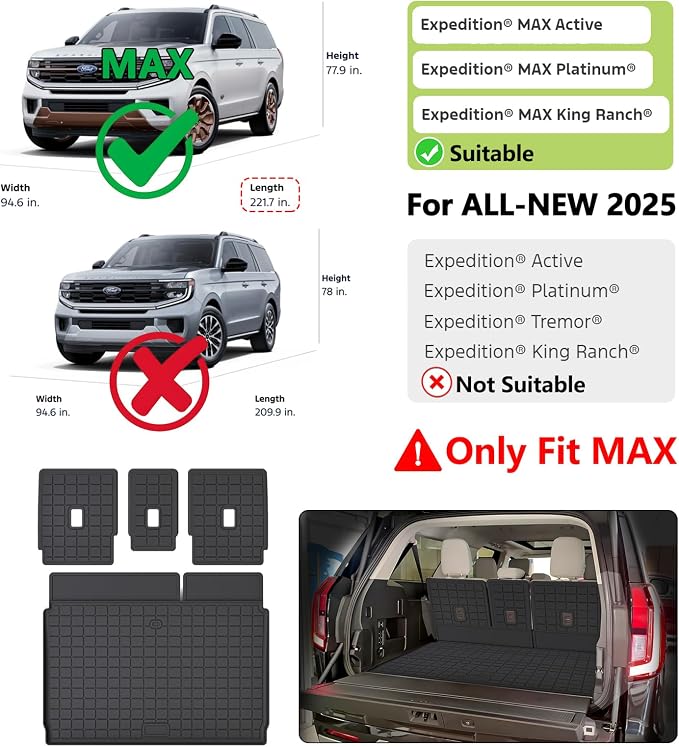 All-NEW 2025 Cargo Mat with Backrest Protection for Ford Expedition MAX(Only Fit MAX 7&8 Seats) TPE All Weather Car mat Cargo mat with Backrest
