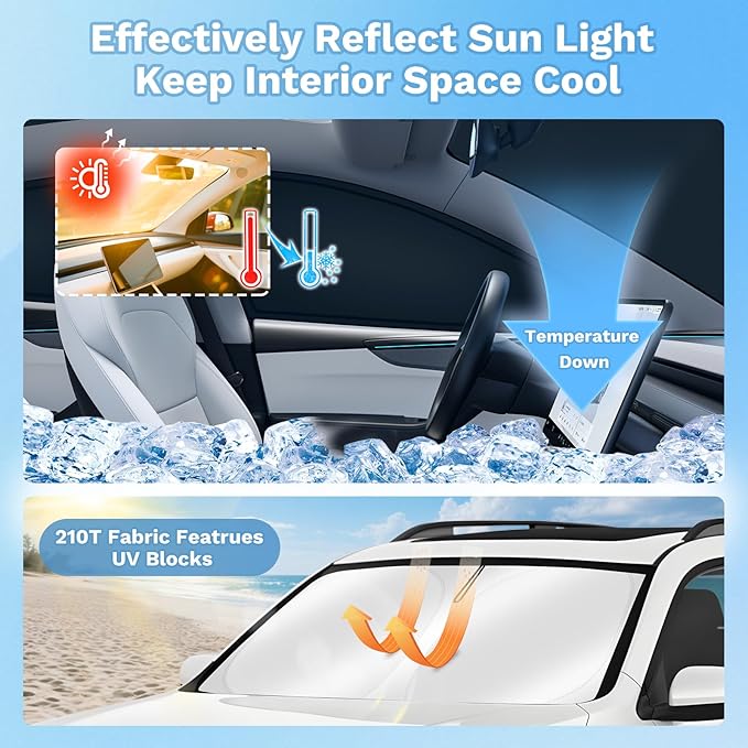 KUST Car Window Shades for Tesla Model 3 Highland 2024-2025 2026 Windshield Sun Shade Side Window Cover UV Block Privacy Protection Accessories for Camping Blackout Rear Back Full Set 8PCS