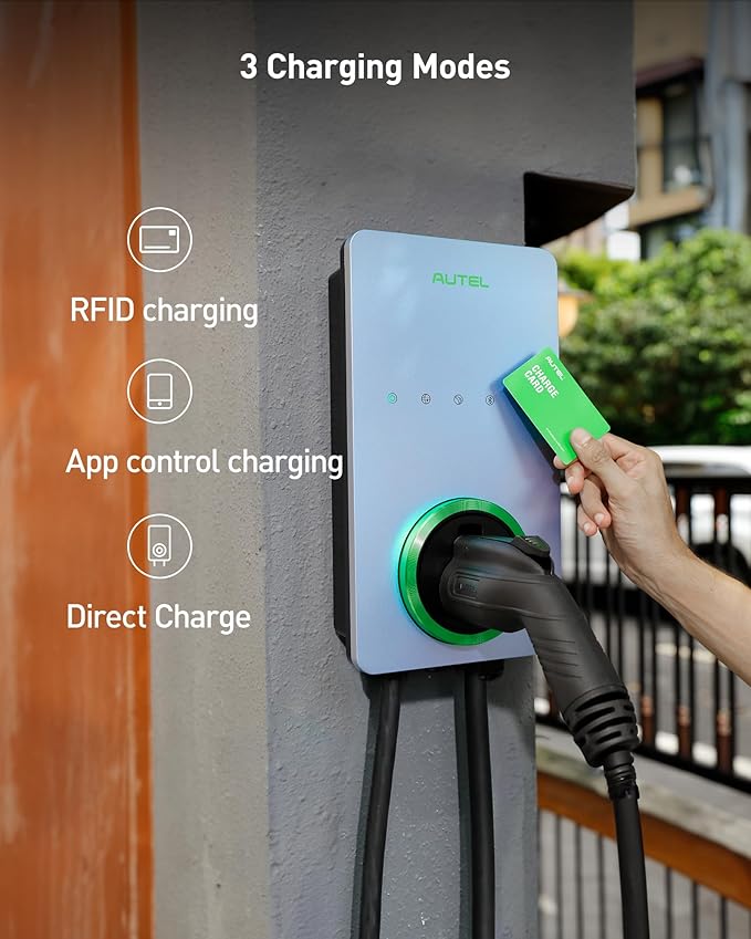 Autel Home Smart Electric Vehicle (EV) Charger up to 50Amp, 240V, Indoor/Outdoor Car Charging Station with Level 2, Wi-Fi and Bluetooth Enabled EVSE, Hardwired,25-Foot Cable,Sierra Blue