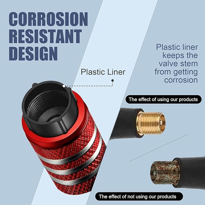 Tire Valve Stem Cap Cover - (5 Pack) Tire Air Cap Metal with Plastic Liner Corrosion Resistant Leak-Proof American Flag for Car Truck Motorcycle Bike Red