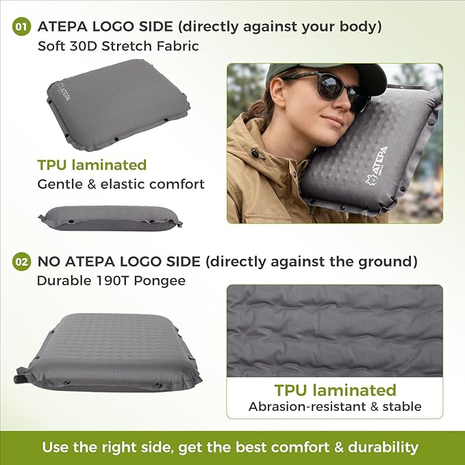 ATEPA Inflatable Seat Cushion, Compact Self-Inflating Seat Cushion for Stadium Airplane Air Travel Bleacher Camping, Blow Up Foam Seat Pad for Outdoor Sports Events Backpacking Hiking Sitting