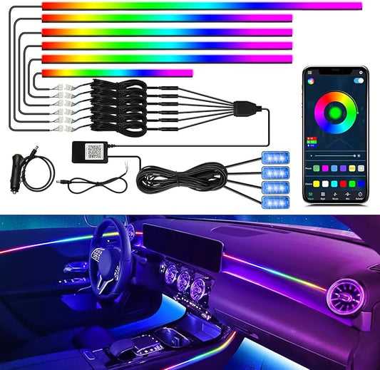Dreamcolor Interior Car Lights - 10 in 1 LED Strip Lights with APP Control and 213 Color Modes, Decorative Neon Ambient Lighting Kits