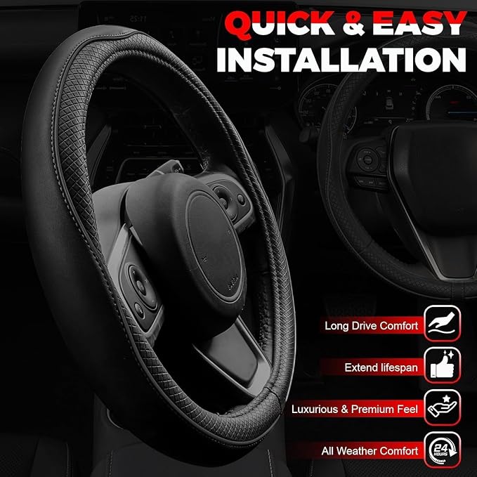 fir for Infiniti Steering Wheel Cover,Carbon Fiber Texture Nappa Leather,Custom Embossed Logo,Round Shape, Car Steering Wheel Protector Compatible with Infiniti Q50L QX50 QX55 QX60 QX80 Accessories