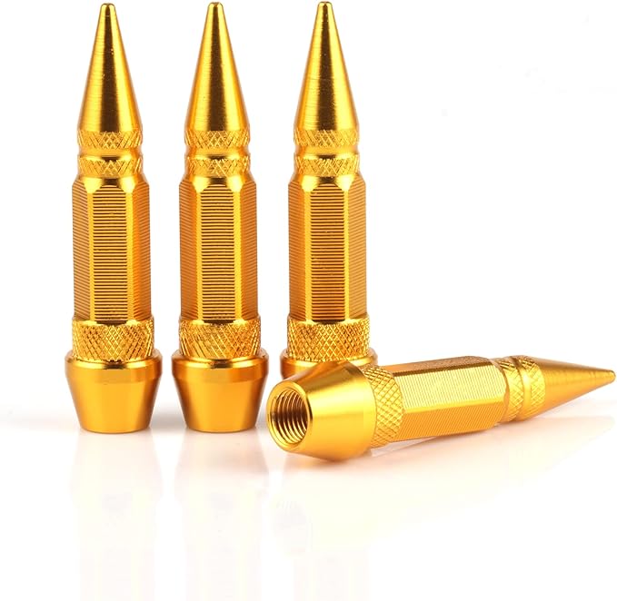SINGARO 60mm Spiked Valve Caps,Aluminum Alloy Dustproof and Waterproof Tire Valve Stem Caps, Suitable for Cars, Trucks and Motorcycles (4PCS Gold)