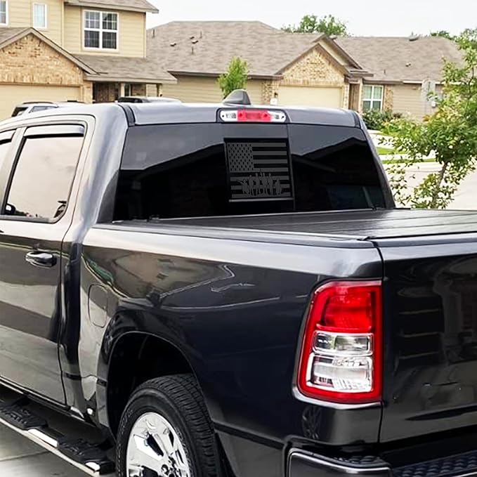 Xinghe for Dodge Ram 2009 to 2024 2025 2026, American Flag Decals Stickers for Truck Back Middle Window, Matte Black USA Flag Decal