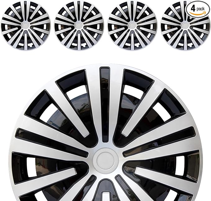 Hubcap Wheel Cover Replacement R15 Hub Caps Universal Wheel Rim Cover ABS Material Exterior Accessories Snap On Car Truck SUV -Set of 4 (15-Inch, Silver-Black)