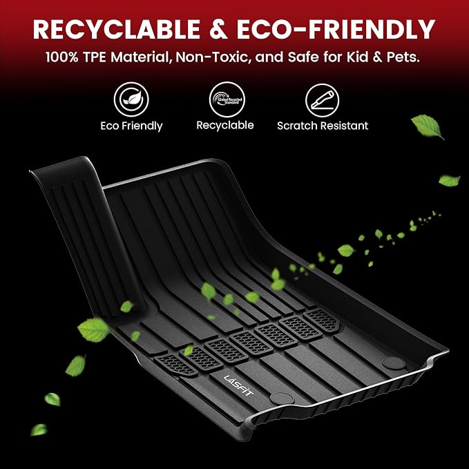 LASFIT Floor Mats for Jeep Grand Cherokee L 2021-2025 2026 (ONLY for 6-Passengers Without Center Console) All Weather TPE Custom Fit Car Mats Floor Liners 1st & 2nd & 3th Row, Black