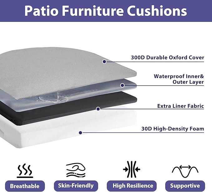 IPYNBAP Outdoor Chair Cushions Set of 4 -Waterproof Outdoor Seat Cushions for Patio Furniture, Patio Chair Cushion with Handle and Ties, Out Door Chair Pads,18.5x16x3-Round, Grey