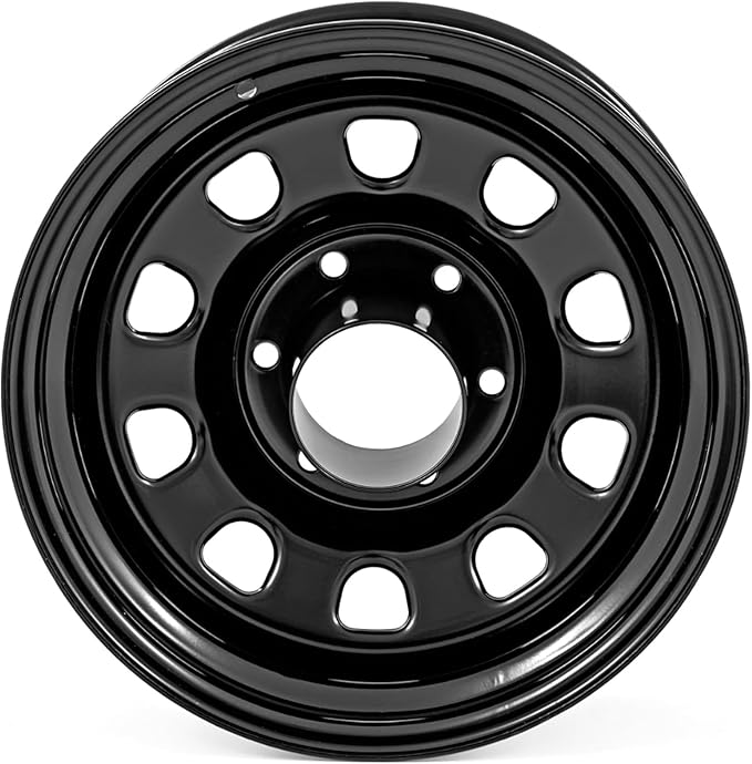 Rough Country Black Steel Wheel - 17x9, 6x5.5 Bolt Pattern, 12mm Offset, 4.25 Bore, Heavy-Duty D-Window Off-Road Rim for Trucks & Jeeps