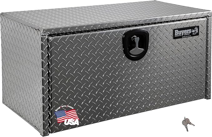Buyers Products 1705105 Silver Diamond Tread Aluminum Underbody Truck Box with T-Handle Latch, 18 x 18 x 36 Inch, Durable Contractor Toolbox For Organization And Storage, Job Tool Chest