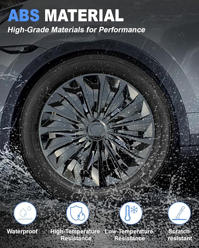 ABX Hubcaps,16 inch hubcaps Set of 4, Wheel Rim Cover ABS Material, Snap On Car Truck SUV Replacement, for Toyota Camry Nissan Mazda etc, Black