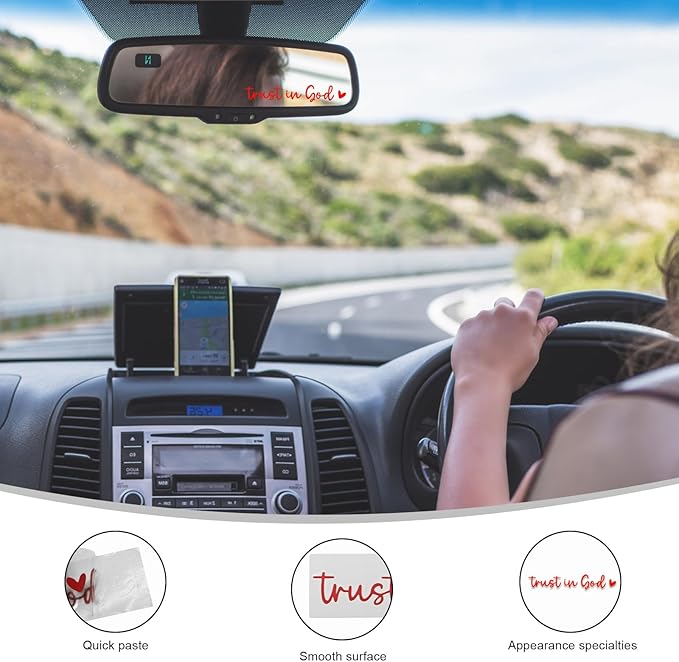 DXNQ 2 PCS Trust in God Rearview Mirror Decals, Automotive Vinyl Rear View Mirror Decorative Stickers, Waterproof Trust in God Stickers for Car Truck Laptop, Car Accessories (Red)