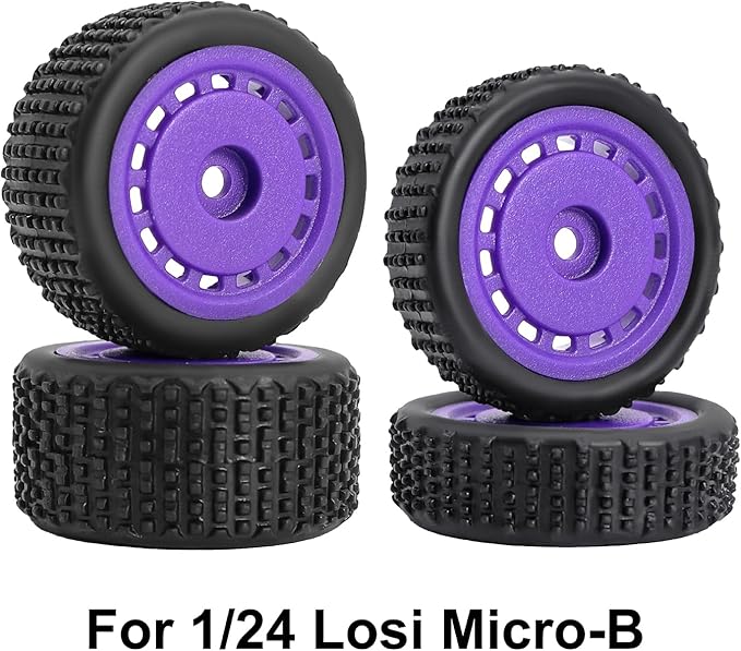 Pre-Mounted Pin Buggy Tires and Wheels Rims Hub Tires Set for 1/24 Losi Micro-B 1/28 Losi Micro-T Wltoys 244016 Upgrade Part (Purple Micro-B)