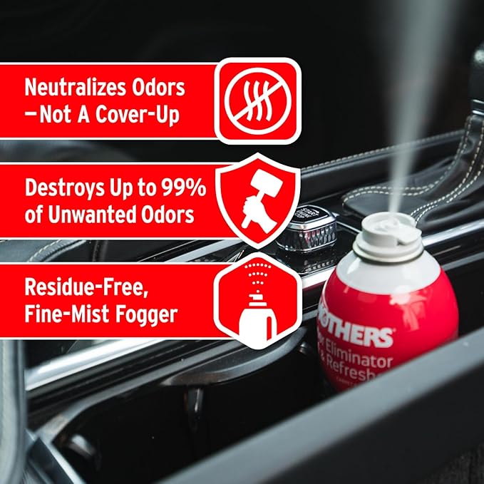 Mothers Odor Eliminator & Refresher, Unscented, 2 oz. Aerosol – Whole-Car Fogger Neutralizes Smoke, Pet, Food & Mildew Odors with CMM® Technology, Freshens Cabin & Vent Ducts (06810)