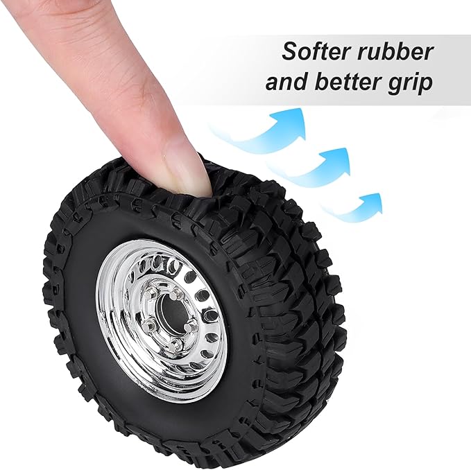 HobbyPark 1.0 Beadlock Wheels and Tires Negative Offset Stamped Steel 1.0" Wheels 1.0 Beadlocks for 1/24 1/18 RC Crawler TRX4M SCX24 FCX24 Upgrades Parts Soft Rubber Good Grip (w/52x20mm Tires B)
