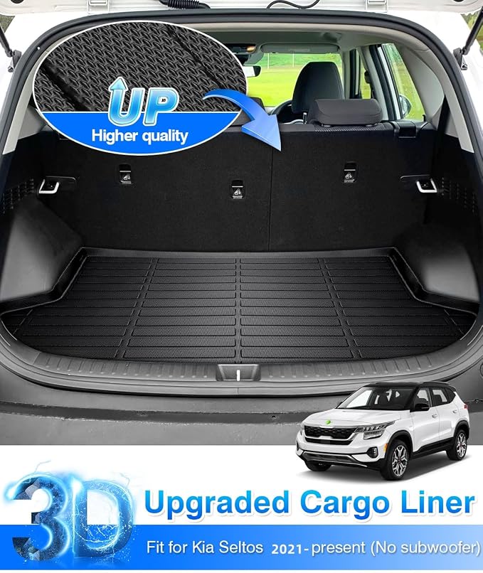 Cartist Cargo Liner Custom Fit for Kia Seltos 2021-2024 2025 2026 in Upper Position(Fits Without Subwoofer)(No SX Turbo Models) All Weather Trunk Floor Mat TPE Waterproof