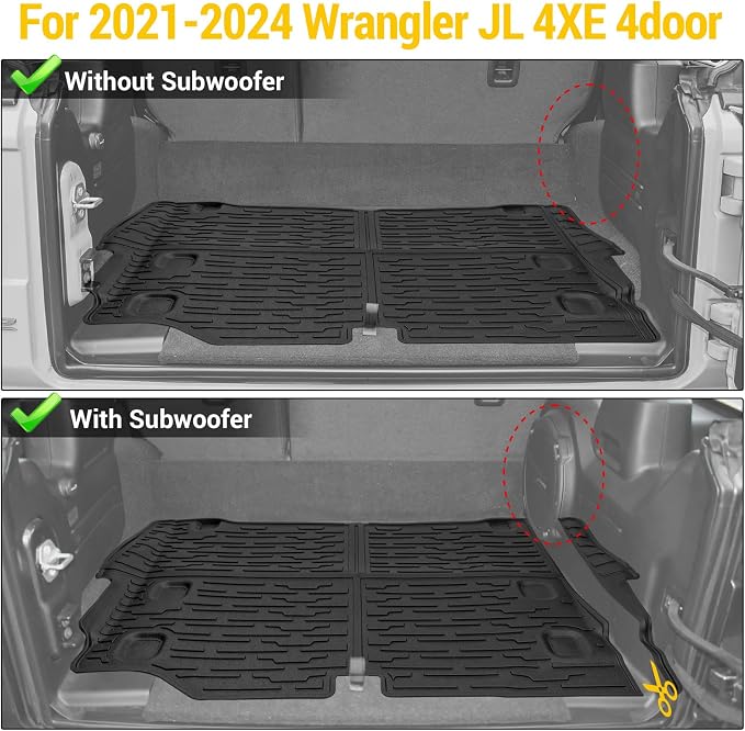 Rear Cargo Mat for 2021-2025 Jeep Wrangler JL 4XE Only Cargo Liners All Weather TPE Protection Anti-Slip Trunk Mat for 2021 2022 2023 2024 2025 Wrangler JL 4XE 4 Door Accessories