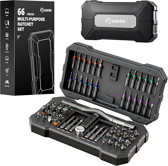 Saker 66 in 1 Magnetic Screwdriver Set Portable Multi Bit Ratcheting Kit with Detachable Handle for Dad Gifts Home Electronics, Computer, Furniture, Bike, DIY