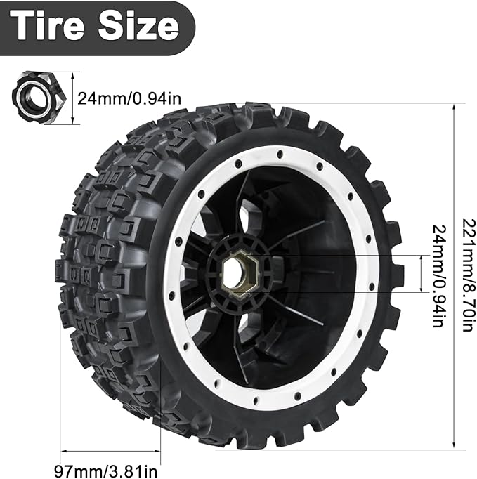 1/5 RC Tires and Wheels for Traxxas 1/5 X-MAXX 8S Arrma 1/5 Kraton 8S 1/5 Outcast 8S, RC Monster Truck Tires 24mm Hex Wheels (4PCS, White)