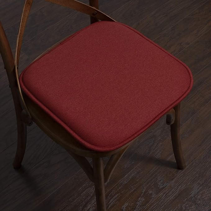 Sweet Home Collection Chair Cushion Memory Foam Pads Honeycomb Pattern Slip Non Skid Rubber Back Rounded Square 16" x 16" Seat Cover, 6 Pack, Charlotte Wine