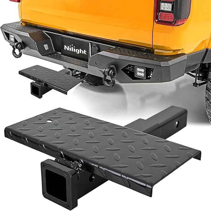 Nilight Hitch Extender with Step 2" Receiver 14"x7" Anti-Slip Diamond Plate 4000 lbs Towing/400 lbs Tongue Weight Heavy Duty Steel Bumper Guard for Truck SUV