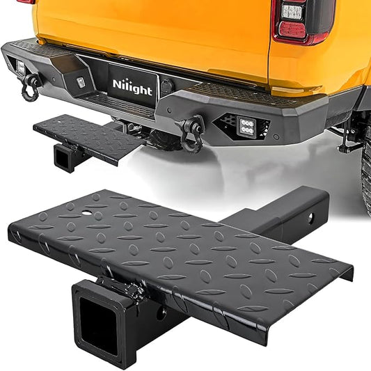Nilight Hitch Extender with Step 2" Receiver 14"x7" Anti-Slip Diamond Plate 4000 lbs Towing/400 lbs Tongue Weight Heavy Duty Steel Bumper Guard for Truck SUV