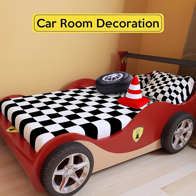 Woanger 2 Pcs Race Car Room Decor Racing Plush Throw Pillow Set Gift 15.7 Inch Soft 3D Simulation Wheel Pillow Funny Tire Cone Traffic Light and Stop for Valentines Bedroom Decorations(Traffic Cone)
