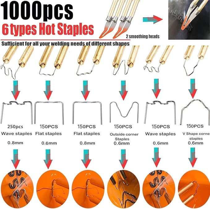 220W Plastic Welder,Plastic Welding Kit Car Bumper Repair 1000pcs Hot Staples &92pcs 7 Types of Welding Plastic Welding Rods for Car Bumper Plastic Crack Repair (Yellow)