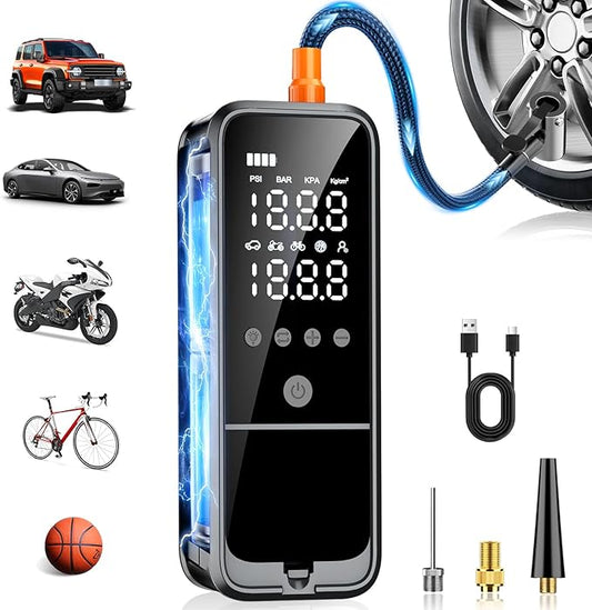 160PSI Tire Inflator Portable Air Compressor, 6000mAh Air Pump for Car Tires Cordless Bike Pump with LED Light&Auto Shut-Off Function Portable Tire Inflator for Car, Motorcycle, Bicycle, Ball