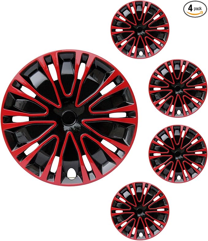 Hubcap Wheel Cover Replacement R16 Hub Caps Universal-Fit Steel Wheel Rim Cover ABS Material Exterior Accessories for Car Truck SUV -Set of 4（16-inch，Red-Black）