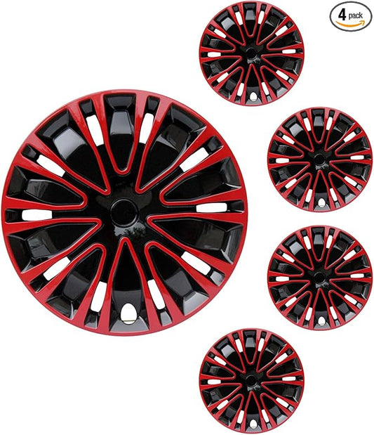 Hubcap Wheel Cover Replacement R16 Hub Caps Universal-Fit Steel Wheel Rim Cover ABS Material Exterior Accessories for Car Truck SUV -Set of 4（16-inch，Red-Black）