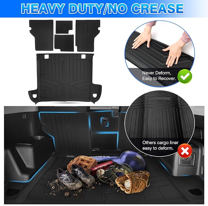 4Runner Cargo Liner - Trunk Mat for Toyota 4Runner 5 Seats 2010-2024 (W/0 Sliding Tray & No 3rd Seat), All Weather Cargo Mat for 4Runner Accessories, Heavy Duty Car Mats, Car Accessories