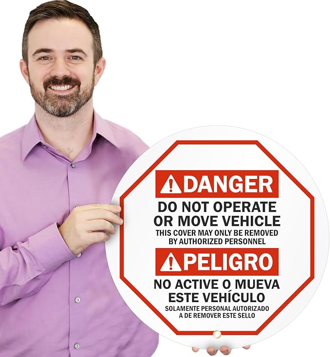 SmartSign Do Not Operate Or Move Vehicle Bilingual Steering Wheel Lock Out Cover | 20" x 20", Made in USA