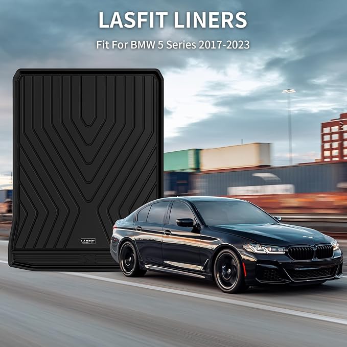 LASFIT Trunk Mats Fit for BMW 5 Series G30 2017 2018 2019 2020 2021 2022 2023, Custom Fit TPE All Weather Cargo Bed Liners for 530i 540i M550i 540d xDrive, Black