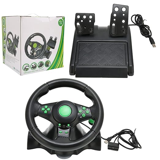 070 PC Steering Wheel, 180 Degree Car Racing Driving Wheel, Strong Suction Game Racing Wheel with Spring Loaded Pedal, for Racing Game, 360, PS3, PS2, PC
