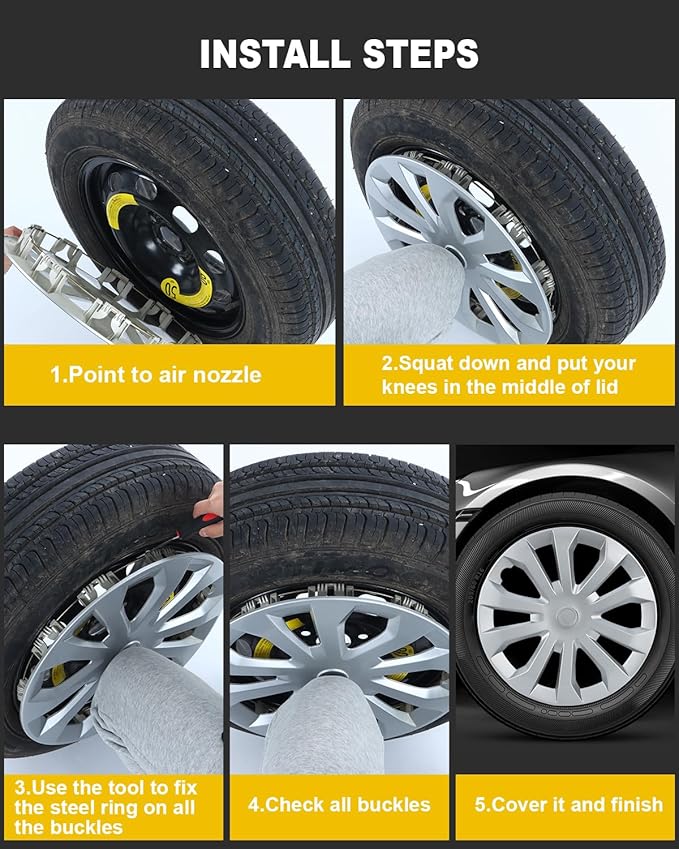 ABX Hubcap Wheel Covers Hub Caps 16 Inch Set of 4 Silver Universal Wheel Rim Cover R16 Stylish Car Decor Wheel Covers for Toyota Camry Nissan Mazda (silver-04, 16 inch)
